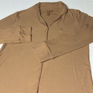 Skims Pajama Top Women's Small Brown‎ Sleepwear Ribbed Long Sleeve Pockets Soft